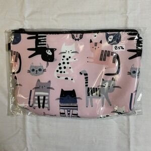 The Pouch Cosmetic Bag Women Small Pink NWT Cat Print Zipper Travel Pouch 8x5